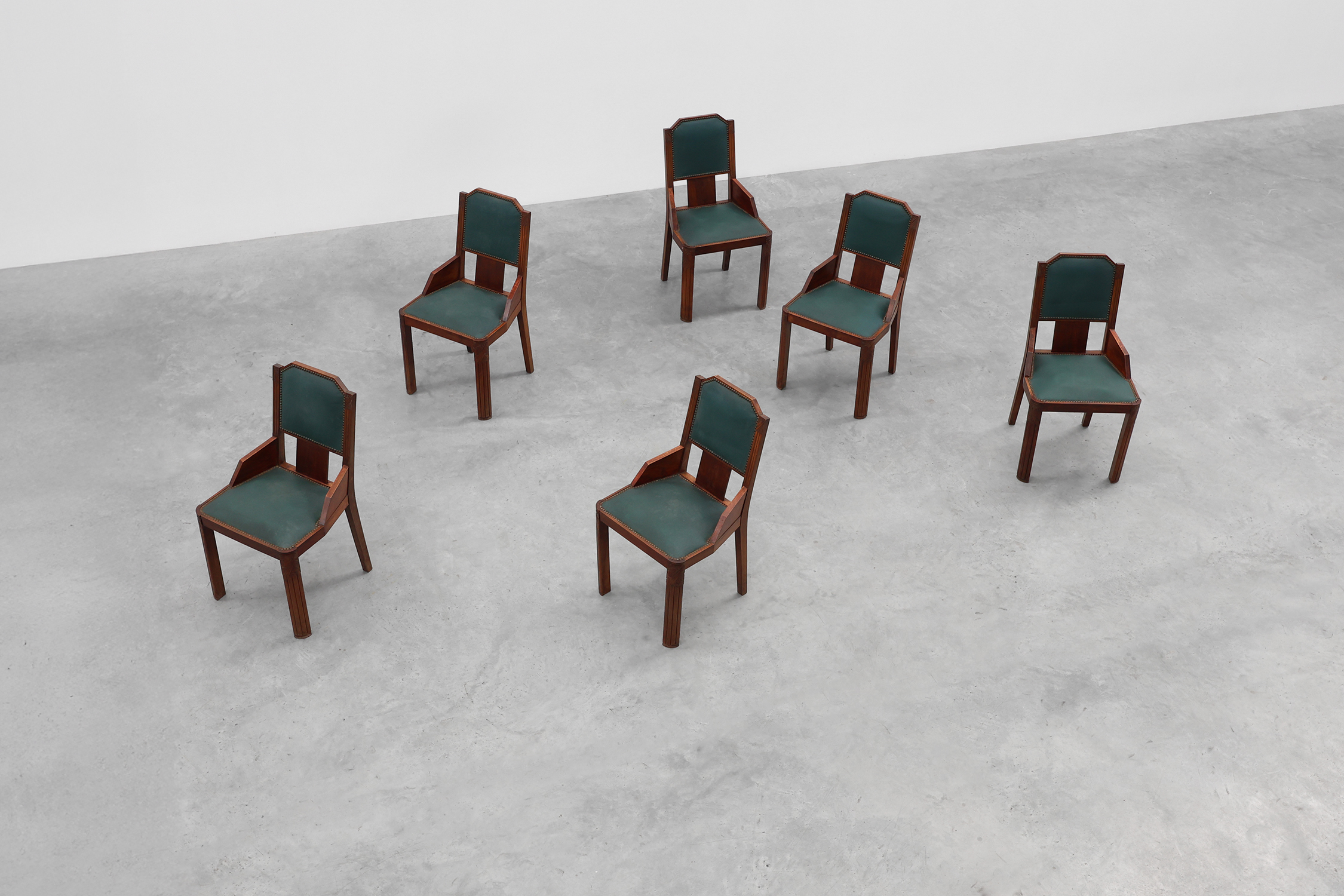 Set of 6 Art Deco dining chairs in wood with original upholstery, Belgium 1930sthumbnail